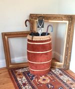 Antique Upholstered Stick Stand Barrel Umbrella Holder Cane Stand