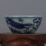 Chinese Qing Blue and White Porcelain Peacock Pattern Teacup Cup 2.8 inch