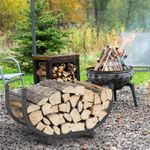 U-Shaped Black Firewood Holder Metal Log Carrier Wood Rack Indoor & Outdoor Use
