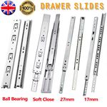 Drawer Runners Replacement Metal Grooved Ball Bearing Slides 17mm 27mm 45mm Wide