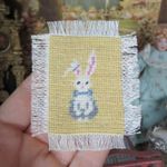 Vtg Artisan Dollhouse PETIT POINT BUNNY MAT Needlepoint BABY RUG Nursery Blanket