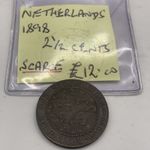 Antique 1898 Netherlands 2 1/2 Cent Coin Wilhelmina Dutch Bronze Scarce Date KM1