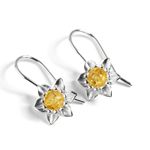 Daffodil Flower Hook Earrings 925 Sterling Silver Baltic Amber Welsh Gifts