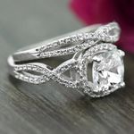 2 Ct Cushion Cut Moissanite Band Wedding Ring 14k White Gold Plated Silver Set