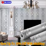 Embossed Silver Grey Damask Glitter Wallpaper Non-Woven Textured Wall Decor Roll