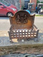 Royal  coat of arms cast iron grate fire basket fireplace heavy log coal burner