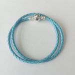 sterling silver pandora l.blue double wrap leather bracelet 38cm + pouch