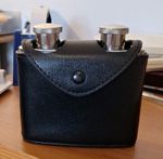 Double Hip Flasks Stainless Steel Black Leather Coverd 
