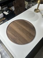 Large Ottoman Serving Tray Round Walnut Veneer Decorative Tray 45cm
