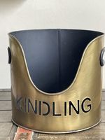 Kindling Basket Brass Tone Winter Fire Accessory Home Decor