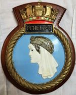 HMS Penelope Ship Crest Plaque – Hand-Painted, Solid Mahogany Mount, 935g