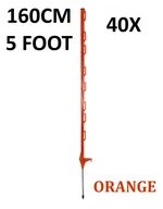 40 x 5ft (160cm) Electric Fence Orange Poly Posts Stakes tape rope horse paddock