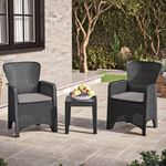 3-Pc Black Rattan Effect 2 Armchairs and Side Table Garden Bistro Set