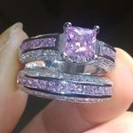 Pink Cubic Zircon Princess Cut Ring Sets Women's 925 Silver Wedding Jewelry Gift