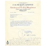 1963 Billhead F.H Pickles Ltd, Lining Manufacturer RADCLIFFE Lancs