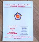 VG Condition Celtic v Slovan Bratislava  Feb 1964 Cup Winners’ Cup Quarter Final