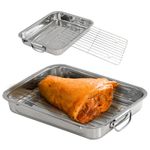 Roasting Tray with Rack Stainless Steel Oven Roaster Tin for Meat & Vegetables