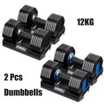 12KG Adjustable Dumbbells Pair Home Gym Weights Quick Dial 6 Settings Fitness