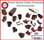 Square Brown Gutter 114mm Guttering & 65mm Downpipe Fittings Rainwater