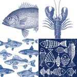4 x Mixed Set/Paper Napkins/33cm/3Ply/Decoupage/Assorted Fish/Lobster in Blues