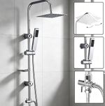 Large Shower Kit Twin Head Waterfall Chrome Adjust Riser Rail Chrome Square Set