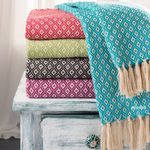 Recycled Cotton Woven Diamond Sofa Settee Bedspread Fringe Blanket Throw 130x180