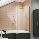 Nuie L-Shaped Hinged Shower Bath Screen & Return Polished Chrome Modern Bathroom