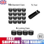 16P 17mm BLACK ALLOY WHEEL NUT COVERS + 4P Locking CAPS UNIVERSAL FOR ANY CAR