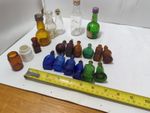 Vintage Glass Small & Mini Bottles 2" Lot Of 20 Amber, Blue, Green, Shaped 