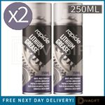 2 x LITHIUM GREASE SPRAY 250ML RAPIDE WHITE MULTI PURPOSE PROTECTS LUBRICATES
