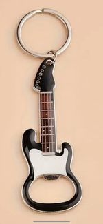 Black Guitar Shaped Metal Keyring And Bottle Opener present filler