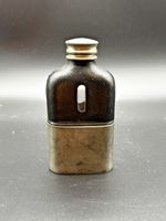 James Dixon & Sons Antique Men’s Hip Flask Glass, Leather & Pewter In VGC