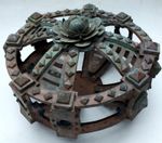 BRUTALIST ART DECO/MID-CENTURY LARGE 17" COPPER INDUSTRIAL LIGHT- ARTS & CRAFTS
