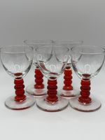 Vintage Red Ball Stem Cordial Glasses Set Of 5 Glow Uv365