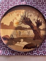 Vintage Intarsia Danish  Rosewood and Teak Tray marquetry inlay wall art  /tray 