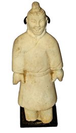Antique Chinese Han Carved Marble Figure w/ Stand Minqgi c 206 BC-220 AD  8.5" H
