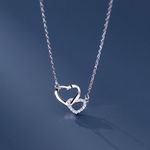 925 Sterling Silver Crystal Heart Linked Pendant Necklace Women Girls Jewellery