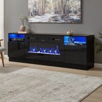 High Gloss Black TV Stand Cabinet Electric Fireplace Unit with 12 LED Backlight