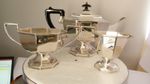 Art Deco silver plated 3-piece tea set teapot sugar bowl & cream jug
