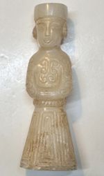 Chinese White Nephrite Jade Archaistic Standing Figure Pendant 3.1in SG 2.95
