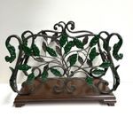 Vintage Wrought Iron & Wooden Decorative Leaf Magazine Rack Vintage Rustic