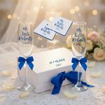 PERSONALISED WEDDING CHAMPAGNE FLUTES MR & MRS MRS MR MR  GIFT SET BOX COASTERS