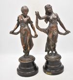 Antique French Bronze Virtue Figures Pair Modestie & Gaité c1900 30cm