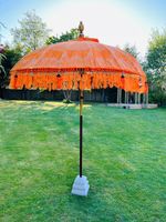 Bali Handmade Sun Parasol Hardwood Garden Umbrella Orange and Gold