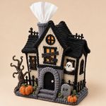 Haunted House Tissue Box Cover Halloween DK Knitting Pattern Printed Home Decor