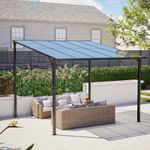 3x3M Wall Mounted Pergola Lean UV Resistant Outdoor Canopy for Garden Deck Black