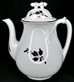 Brockmann Pottery Company Ironstone Teapot White Tea Leaf Antique 1890s Signed