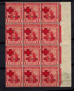 Trinidad 1915 Block of 12 SG 174 1d Red Cross OVPT w/Lower Right Stamp Forked 1