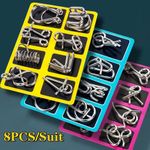8pcs/Set Metal Interactive Game Mini Brain Teaser Trick Toy for Kids Adults Gift