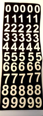 WHITE STICKY BACK VINYL NUMBERS 0 - 9 25mm/1" HIGH x 50 MENUS , ART & CRAFTS.